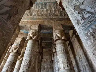 Dendera Temple of Hathor in Qena with detailed ancient Egyptian carvings