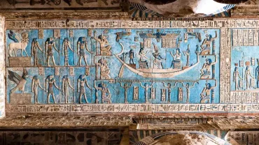 Dendera Temple of Hathor in Qena with detailed ancient Egyptian carvings