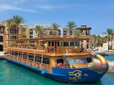 Marsa Alam Shopping Trip with colorful market stalls displaying spices, jewelry, and handmade crafts
